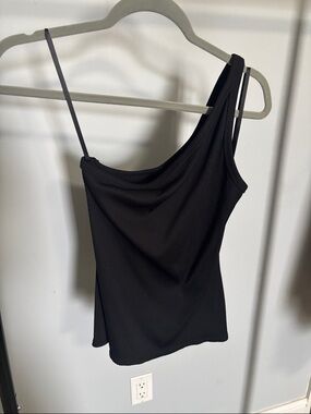 WHBM Asymmetrical One-Shoulder Black Ribbed Tank Size M EUC